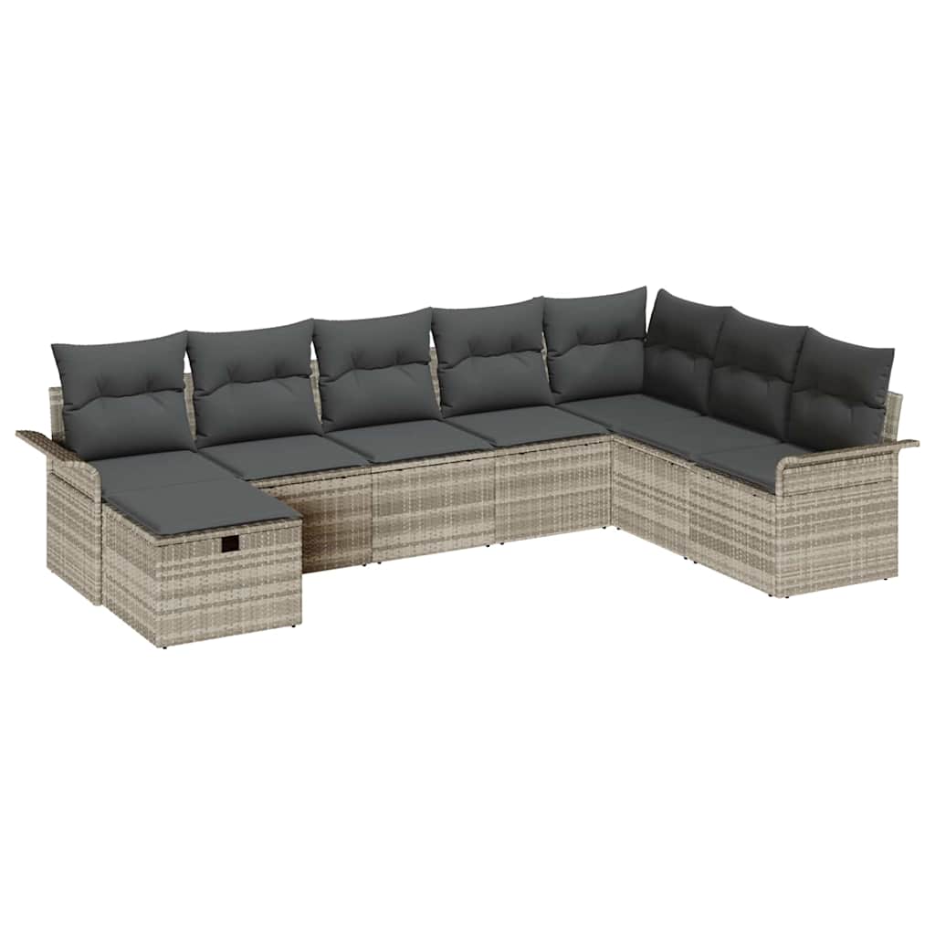 Garten-Sofa-Set mit Kissen 8 pcs Hellgrau Poly Rattan